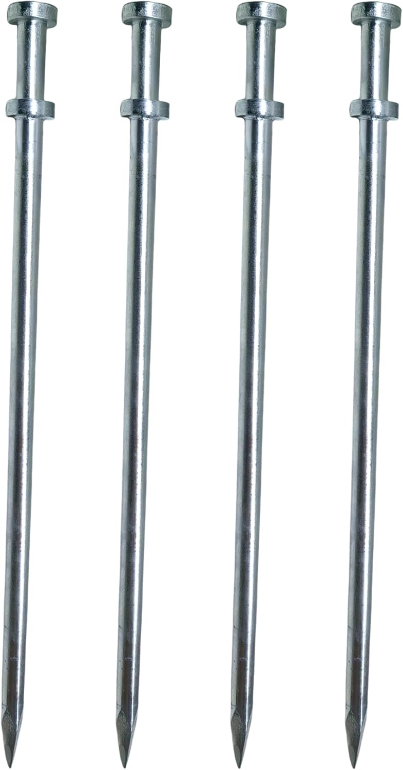 Double Head Tent Stakes - Heavy Duty 1045 Steel Heat-Treated Ground Spikes, Forged Geometric Sharp Tips for Stronger Hold, 0.79”(20mm) Diameter, 4-Pack (24 in)