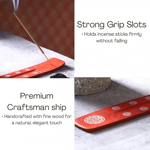 Miniatura 4 de Bless-International Soporte Tradicional Hecho a Mano de Madera para Varillas de Incienso, Recogedor de Cenizas para Aromaterapia, Meditación, Yoga