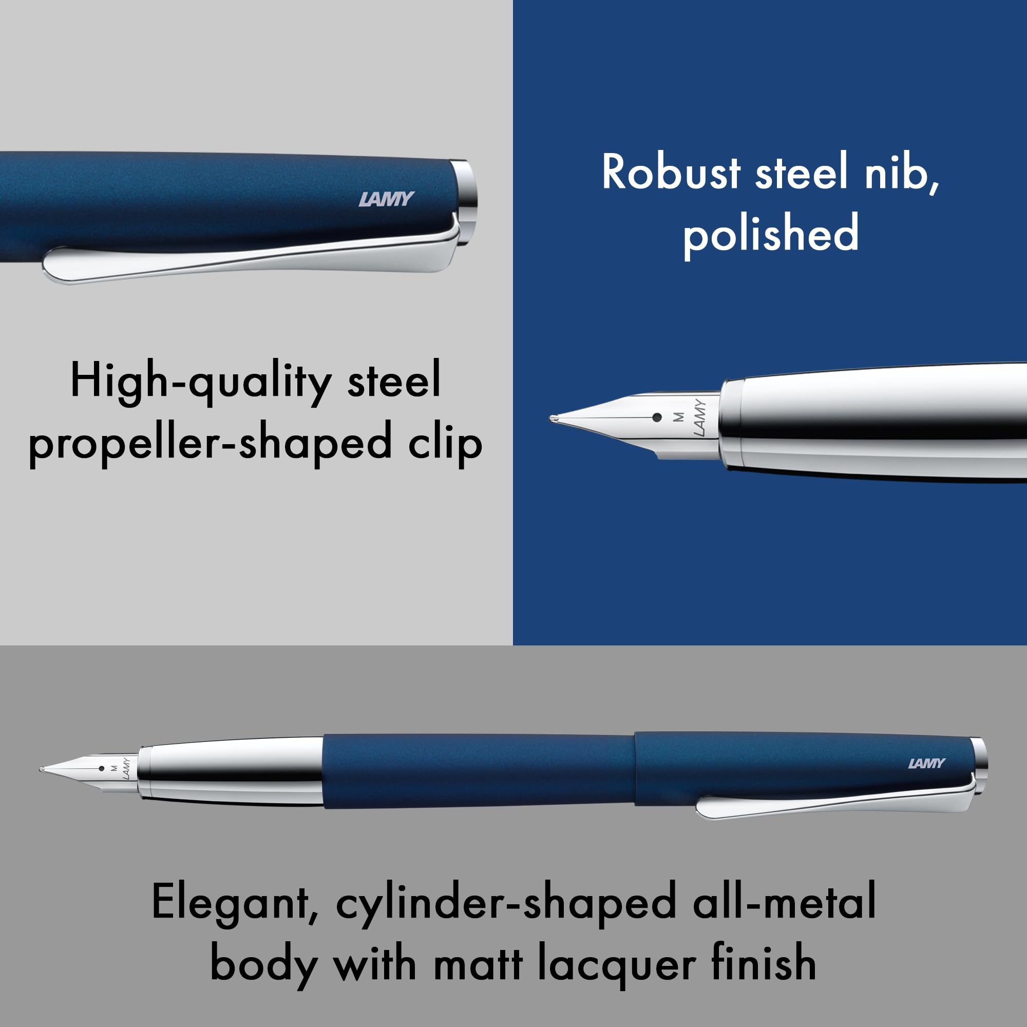 Lamy Studio Imperialblue - Pióro wieczne w eleganckim metalowym korpusie - stalówka stalowa, częściowo platynowana i w rozmiarze stalówki EF - w tym niebieski wkład atramentowy T 10