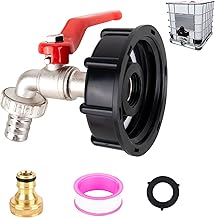 1000L S60X6 IBC Tap Fitting with Hose Connector 1/2 Inch Aluminium Alloy Tank Adapter Garden Tap with Plastic Adapter for Tank Adapter