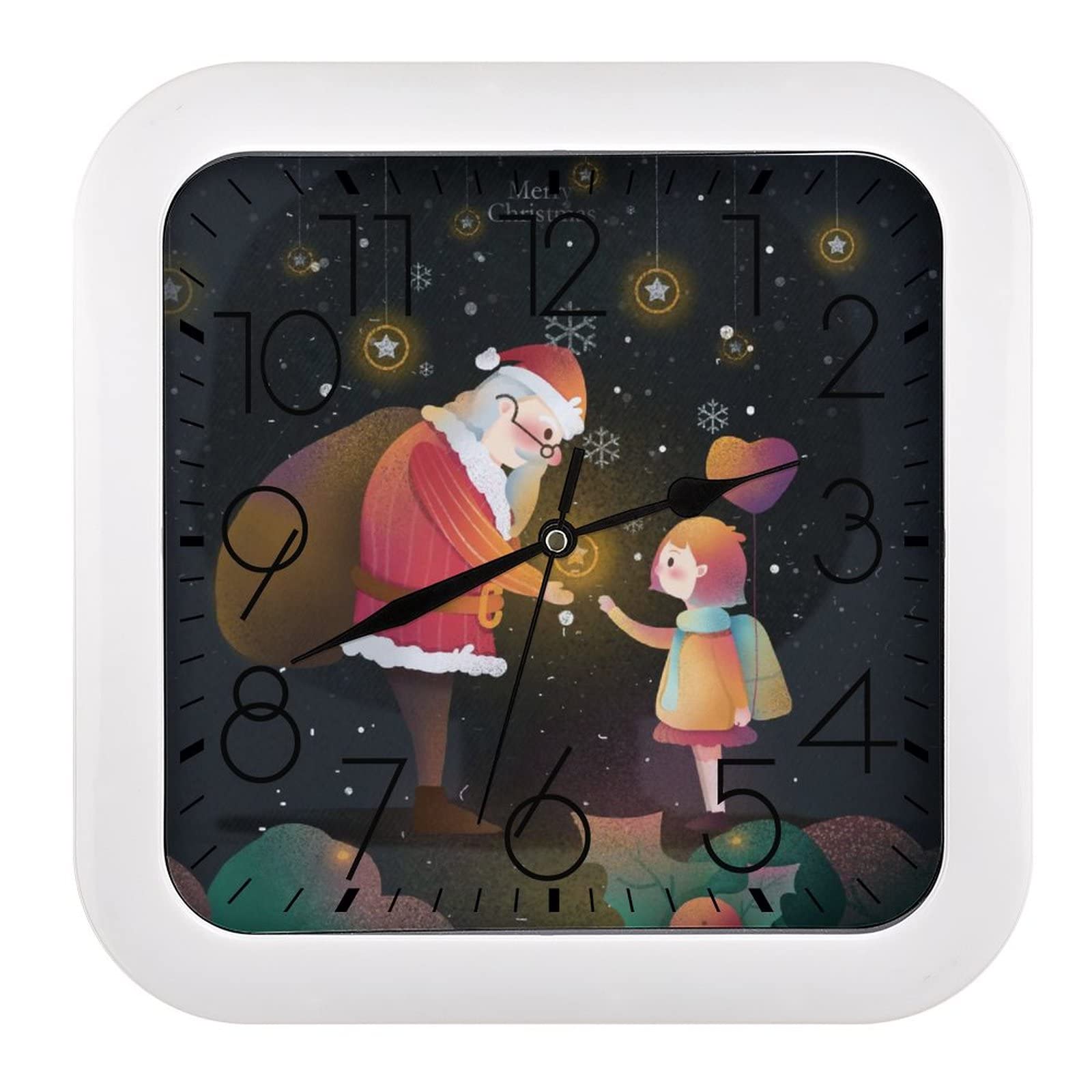 Horloge murale carrée Père Noël 26x26cm au design soigné pour salon