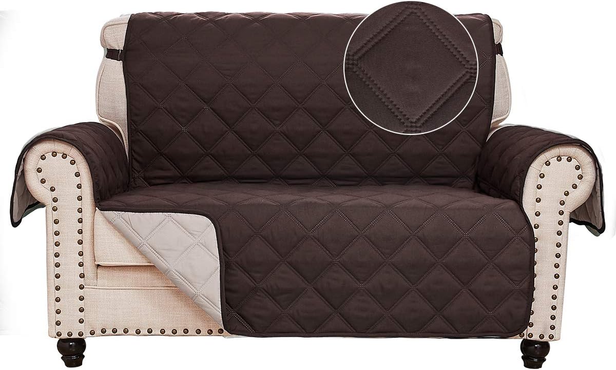RHF Diamond Loveseat Covers for Dogs, Couch Covers for Dogs, Loveseat Cover for Dogs,Pet Cover for Loveseat, Loveseat Slipcover&Love Seat Couch Covers,Machine Washable(Loveseat:Dark Chocolate/Beige)