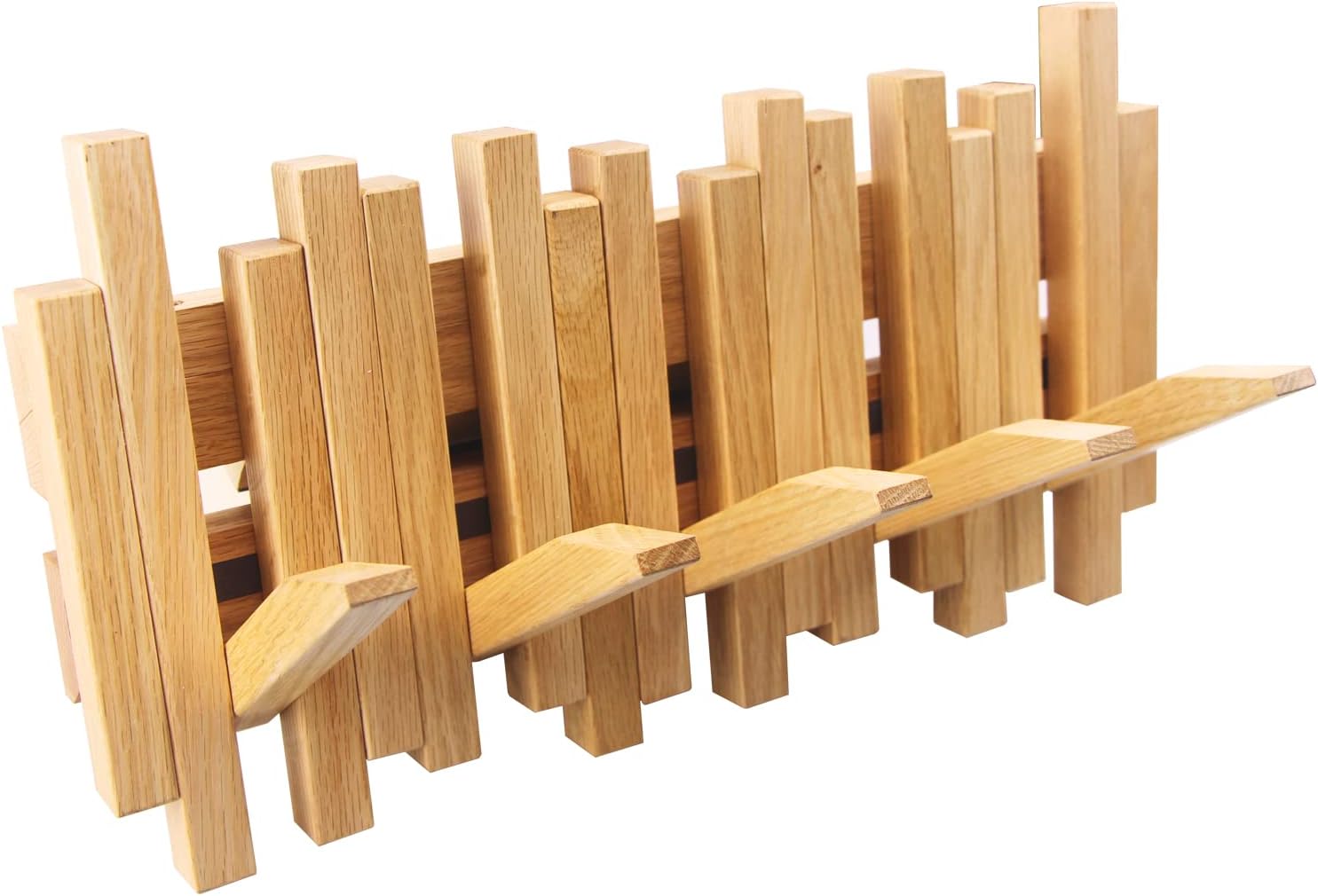 GOGREEBELL Natural Wood Wall Mounted Piano Coat Rack Coat