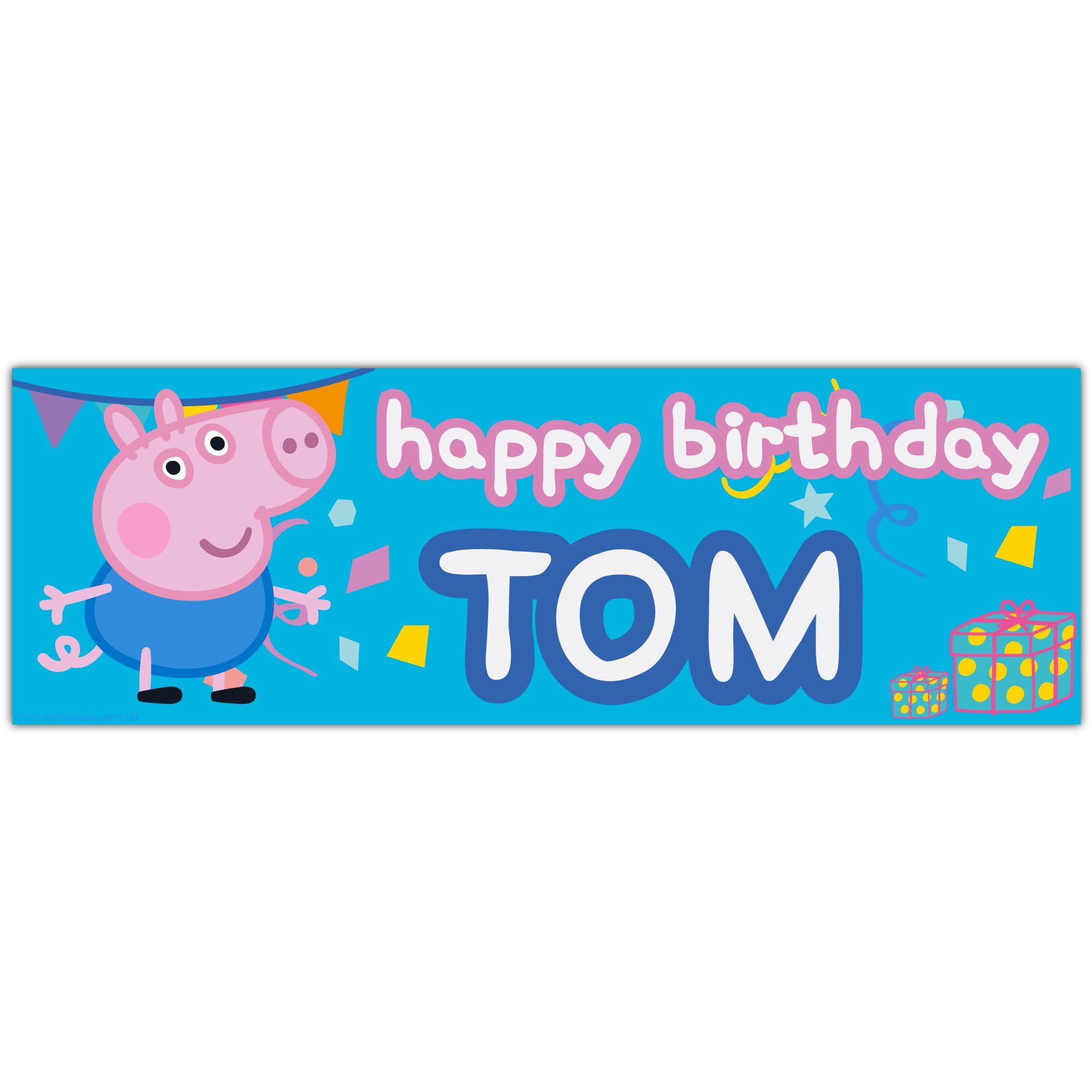 Themed Multicoloured Peppa Pig Birthday - George Pig Blue Personalised Banner Wall Sticker (180Cm Width X 60Cm Height)