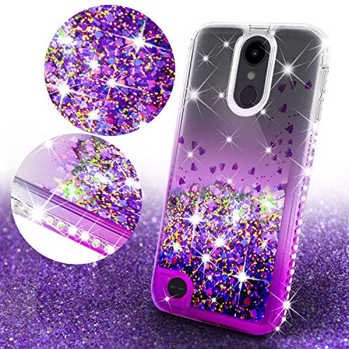 Galaxy Wireless Compatible For Lg Stylo 4 / Stylo 4 Plus Case [Tempered Glass Screen Protector] Liquid Glitter Cover For Girls Women Cute Phone Cases- Violet/Clear #TOP2