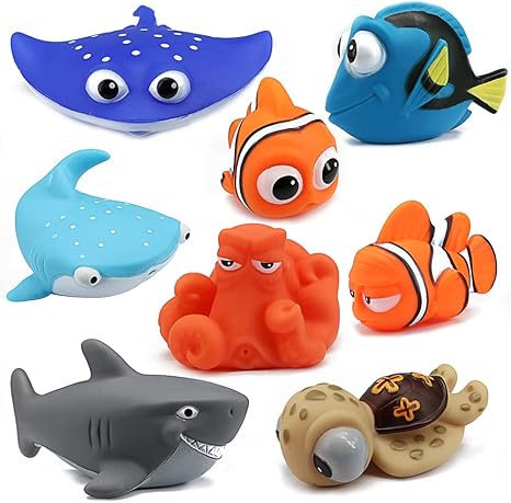 Cadoal Baby & Toddler Toys,Bath Toys Cadoal 8PCS Finding Dory Nemo Bath Squirt Toys, Floating Sea Animals (Shark Octopus Clownfish Turtle Devil fish) Bathtub Water Squirt Bath Toy for Baby Kids Toddler Shower and Swimming Pool