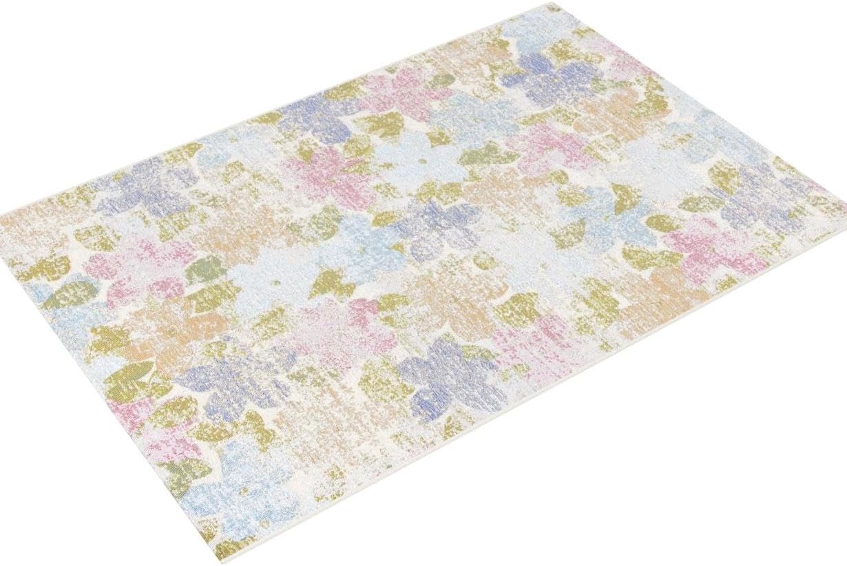 Coastal Breeze Blue Synthetic 59" Easy Care Rectangular Rug