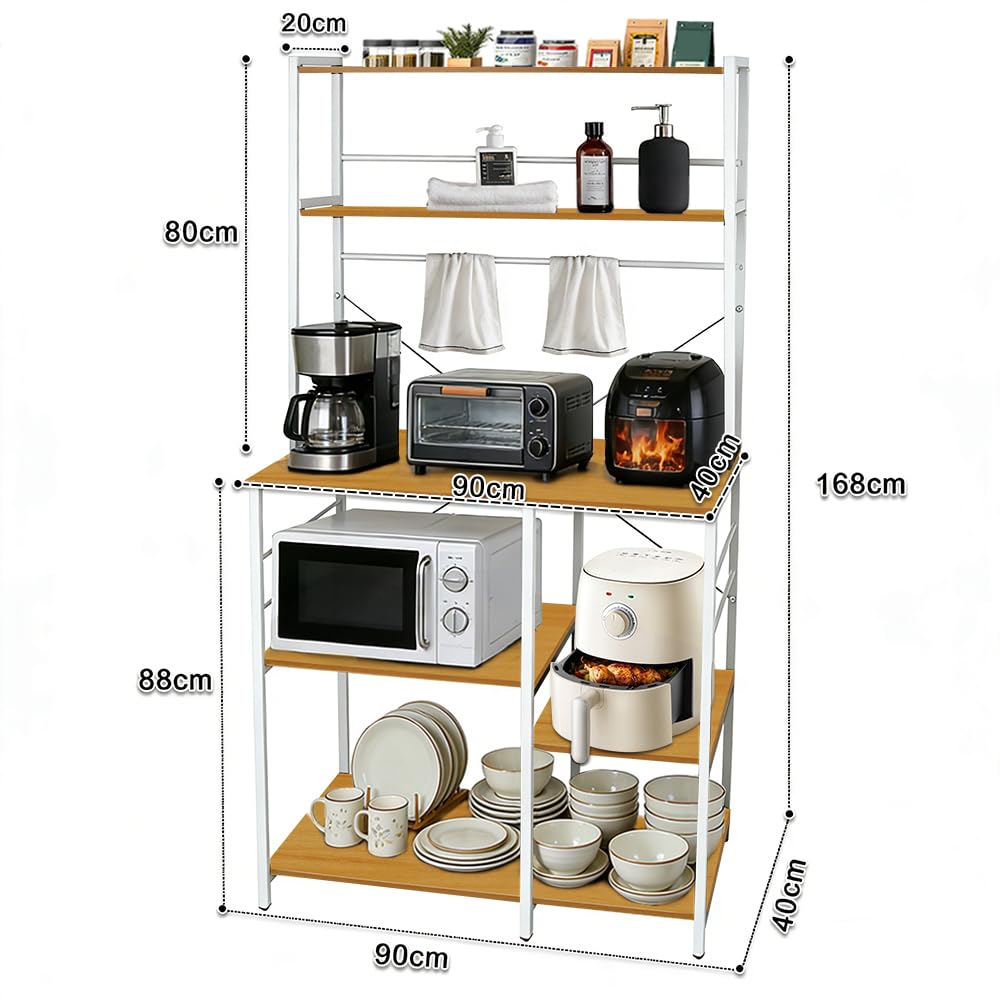 LANTUS Półka do kuchenki mikrofalowej, półka kuchenna z regulowaną komorą i 8 haczykami, zajmuje mało miejsca, na garnki, patelnie, talerze i miski 40 x 86 x 165,5 cm (A) (orzech)