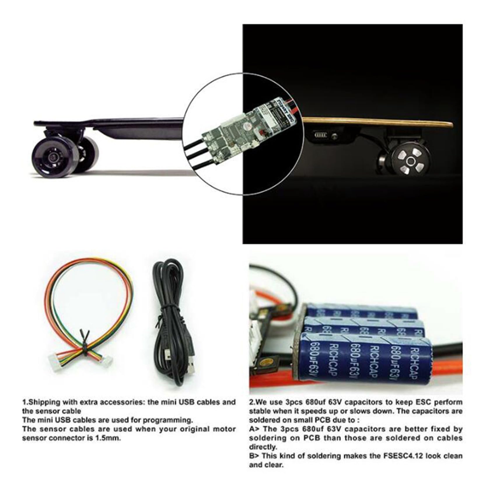 2X 4.12 ESC 50A Basé sur Le ContrôLeur de Vitesse ÉLectrique 4.12 pour Accessoire de Bricolage Planche à roulettes/Scooter SK8