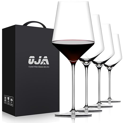 OJA Wine Glass Set of 4, 17 oz Hand Blown Premium Crystal Red White Wine Glasses With Long Stem, Large and Tall Wine Glass for Daily Use, Unique Wedding Anniversary or Birthday Gift