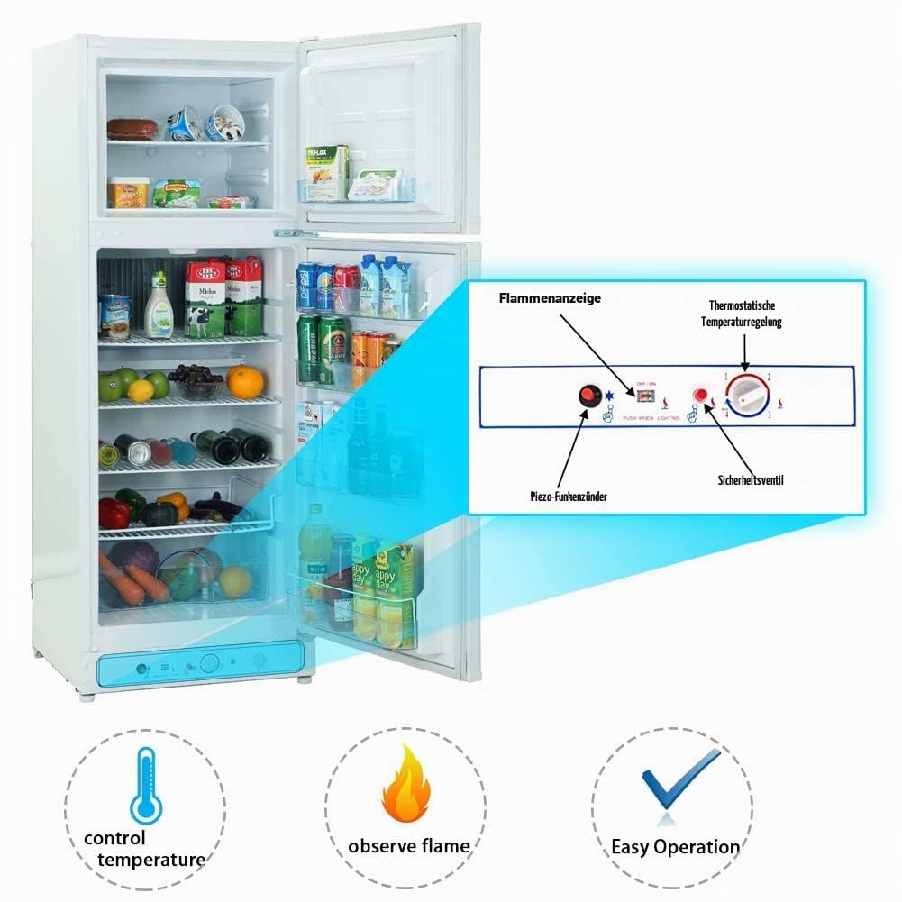 SMETA GAS Kühlschrank mit Gefrierfach, Gas/230V, Kühl-Gefrierkombination, für Gîte, Garage, Camping, Wohnmobil, 265L, Weiß