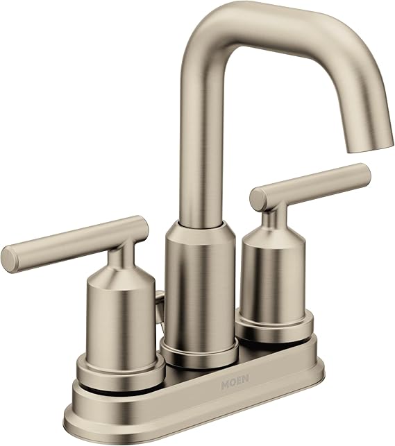 Moen Gibson Brushed Nickel TwoHandle Centerset High Arc Modern Bathroom Faucet with Drain