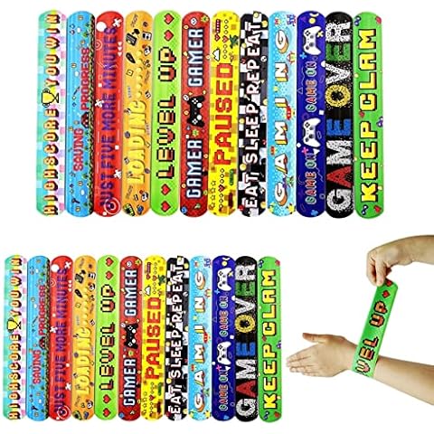 Aisszhao Video Game Slap Bracelets,24 Pcs Fun and Super Party Slap Bands with 12 Differents Game Symbols Icons Patterns for Kids Boys Girls,Wristband Snap Bands Gift for Kids Party Bag Fillers Cover