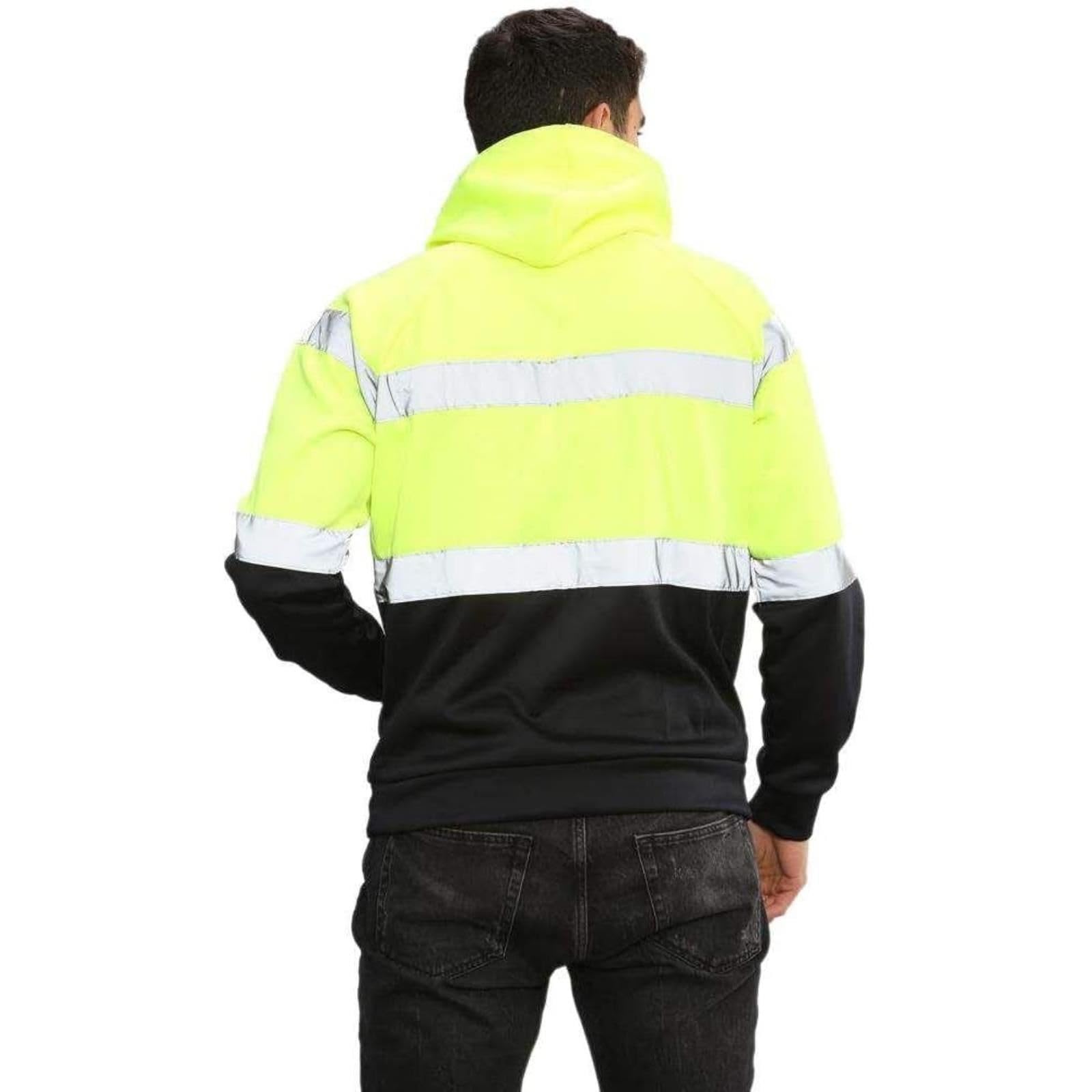 Janisramone Hombres Hi Vis Reflexivo Visibilidad Capucha Contraste Parche Vellón Sweatshirt Trabajo Capucha Chaqueta