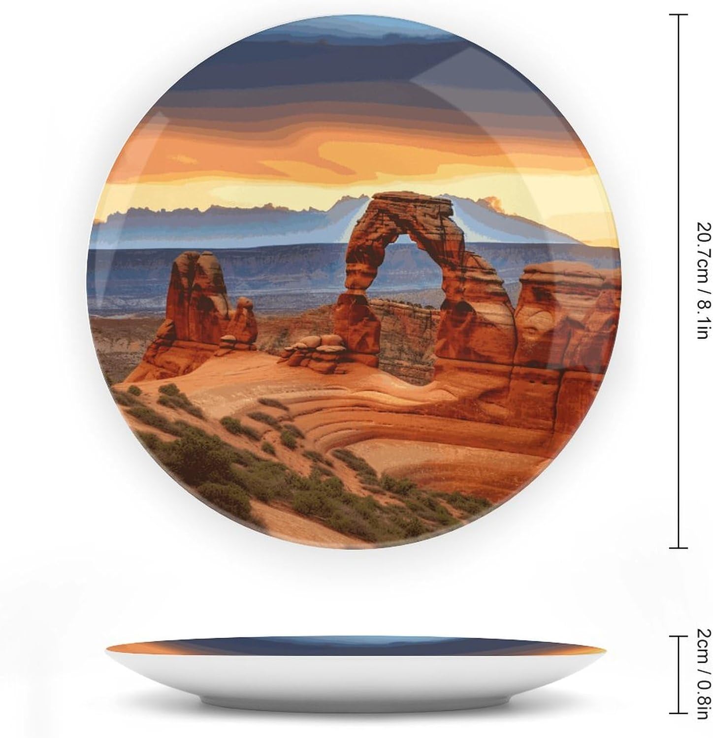 Arches National Park Bone China Decorative Plate with Display Stand, Ceramic Ornaments Plate for Wall Hanging, Personalized Porcelain Plates for Office, Living Room 8inch