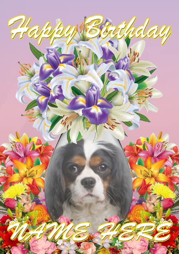Biglietto di auguri Buon compleanno a tema Cavalier King Charles Spaniel (15x10 cm) con busta. Interno vuoto per il tuo messaggio. Perfetto per ogni amante dei cani. - Italia