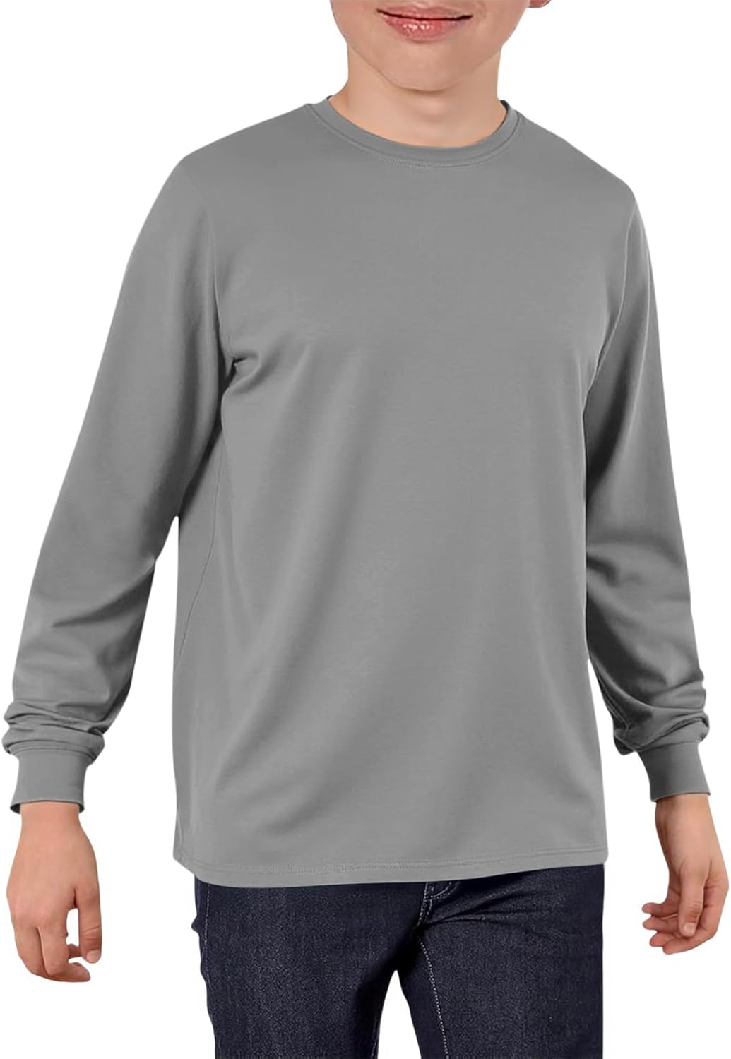 Haloumoning Boys Long Sleeve Shirts Kids Crewneck T Shirts Casual Tops Basic Tees 5-14 Years