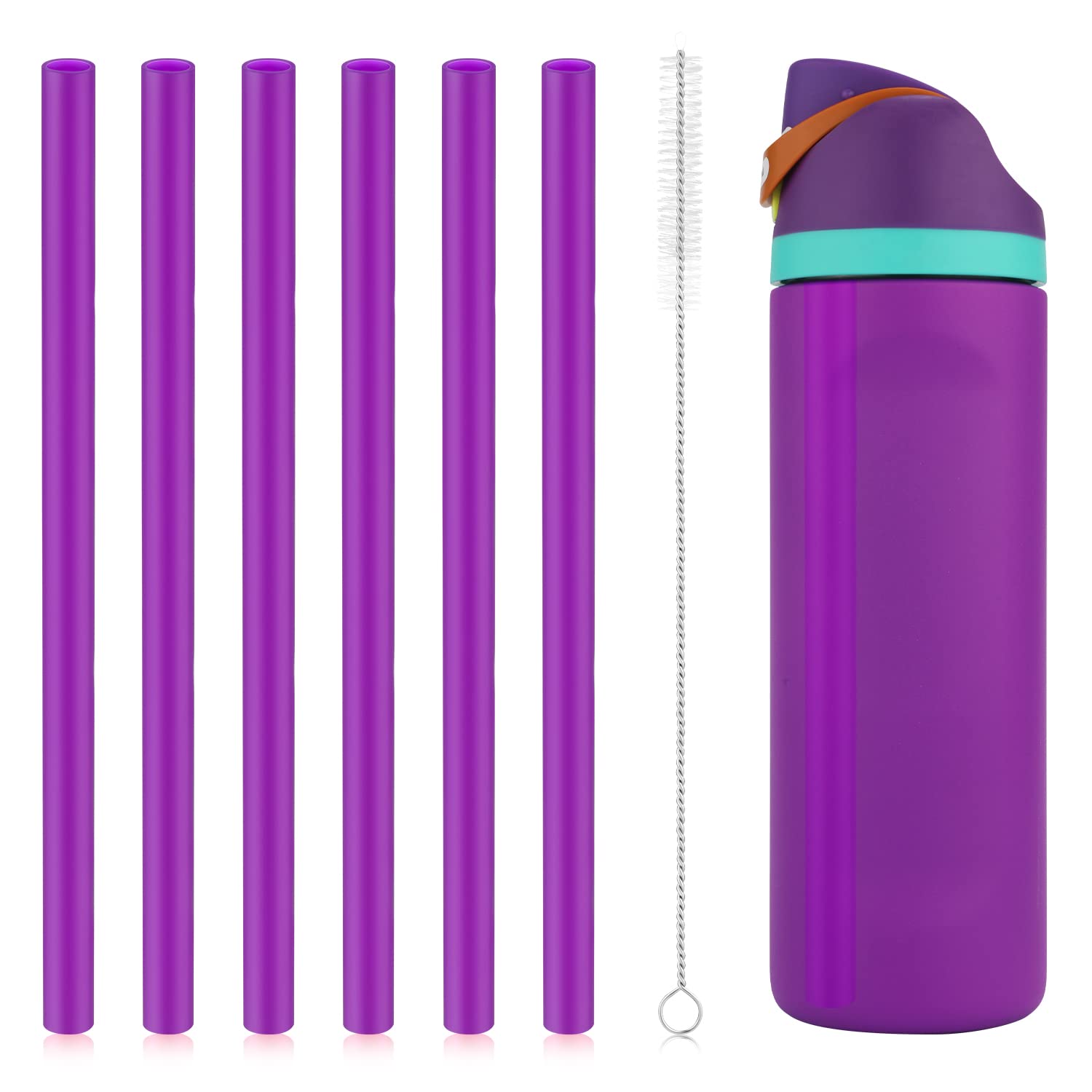SAVITA 6pcs Replacement Straws for Owala FreeSip 24oz 32oz, Reusable Plastic Straws with Cleaning Brush for Owala Insulated Water Bottle 24 oz 32 oz and Flip 25 oz, Tumbler Accessories (Purple)