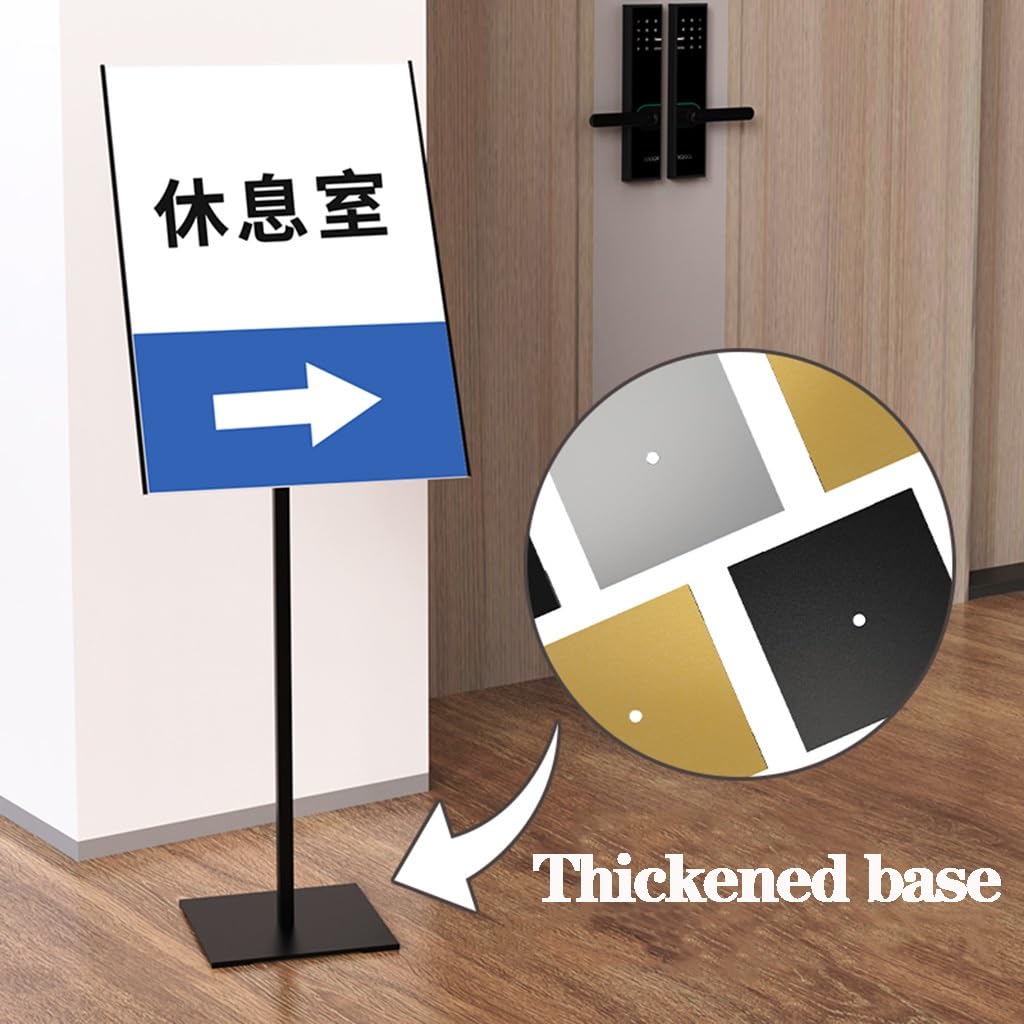 Soporte metálico para Carteles publicitarios, Ideal para anuncios comerciales. Soporte de Suelo Ajustable para Carteles, con Vista Vertical y Horizontal., Gold-A4