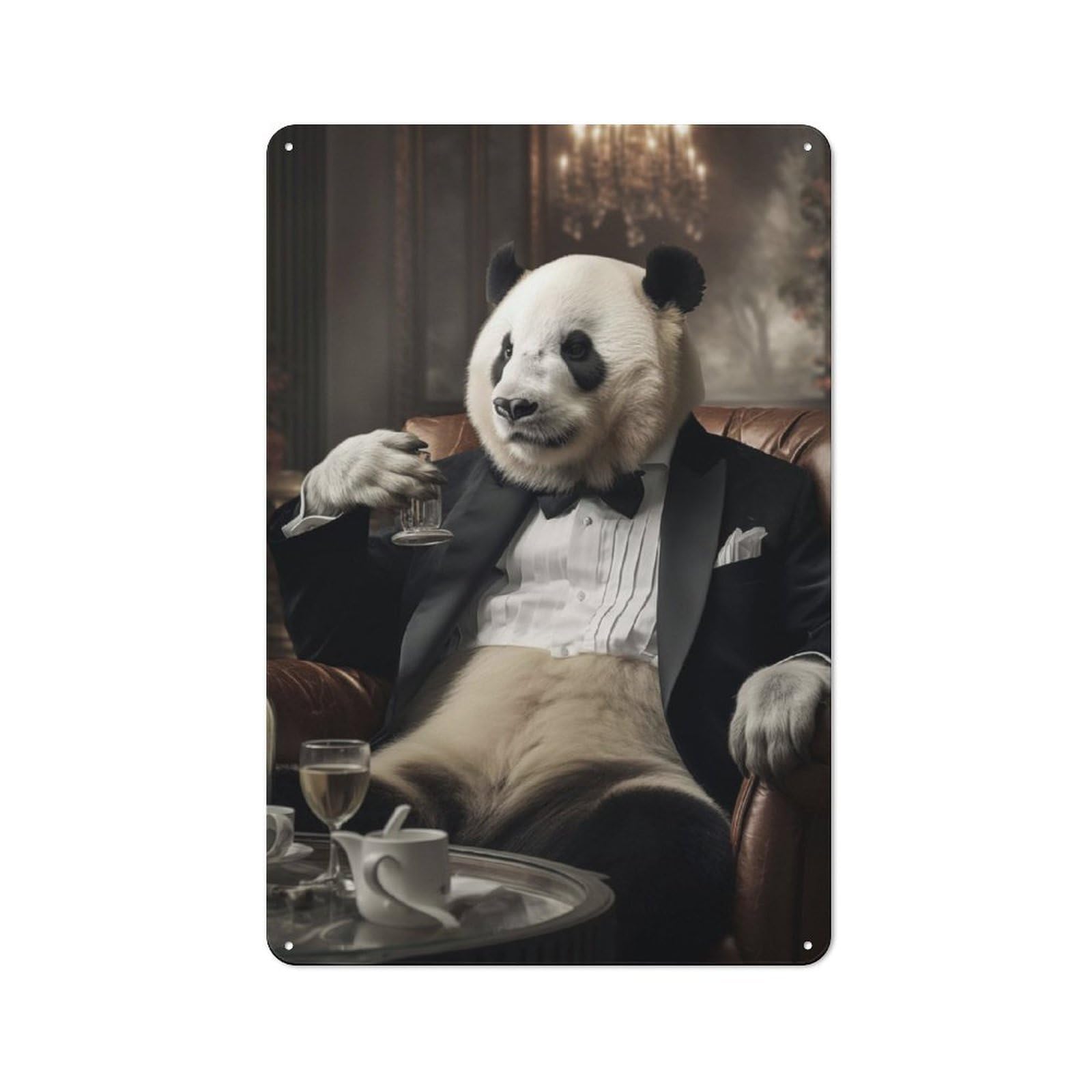 Junmoney Panda In A Tuxedo Shed Style Decorative Metal Plaque 30X20cm Featuring Porch Wall Decor For Patio Bar, Workshop, Shed Or Kitchen