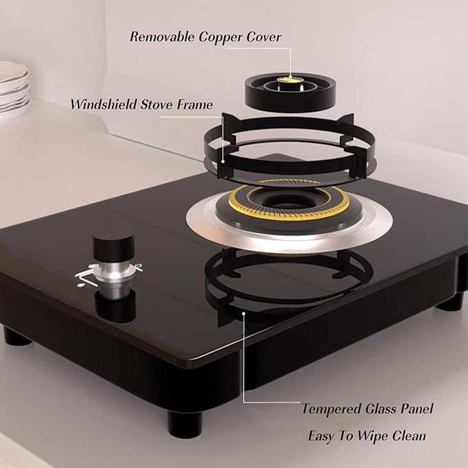 Estufa de Gas Empotrable de Vidrio Templado, Doble Propósito, 5.2KW miniatura 6