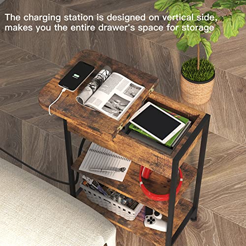 LIDYUK End Table with Charging Station, Flip Top Side Table with USB Ports and Outlets, Nightstand for Small Spaces, Bedside Tables with Storage Shelf for Living Room, Bedroom, Brown by LIDYUK - Used condition - Image 3