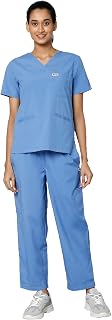 KNYA Essential Women's 10-Pocket Scrub Suit | Set of Top & Bottom | Half Sleeves | V Neck | Breathable Fabric | Comfortabl... Price In India