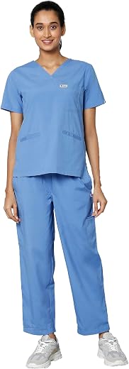 KNYA Essential Women's 10-Pocket Scrub Suit | Set of Top &amp; Bottom | Half Sleeves | V Neck | Breathable Fabric | Comfortabl...