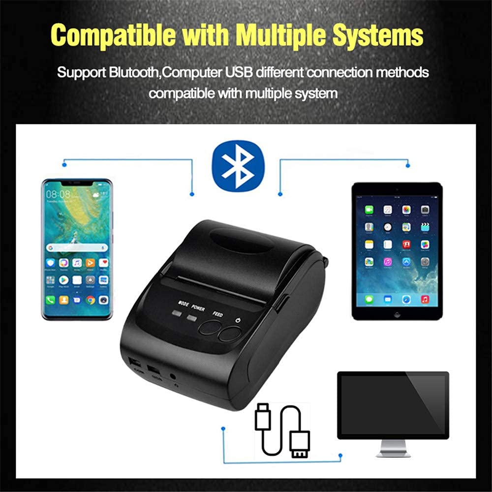 Stampante Termica Portatile Codici a Barre, ricevuta Bluetooth Pos 58mm Mini Stampante Termica Stampante Portatile Telefono Cellulare