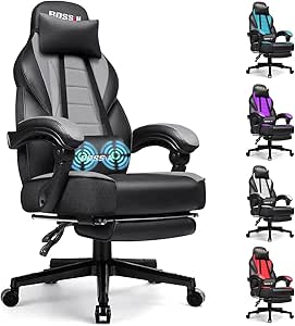 BOSSIN Gaming Chair with Massage, Ergonomic Heavy Duty Design, Gamer Chair with Footrest and Lumbar Support, Large Size Cushion High Back Office Chair, Big and Tall Gaming Computer Chair for Kids