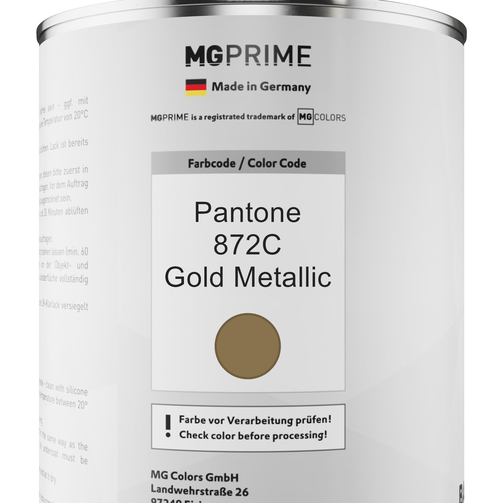 MG PRIME Pantone 872C Gold Metallic Lack Dose + 2K-Klarlack glänzend 2,5 L