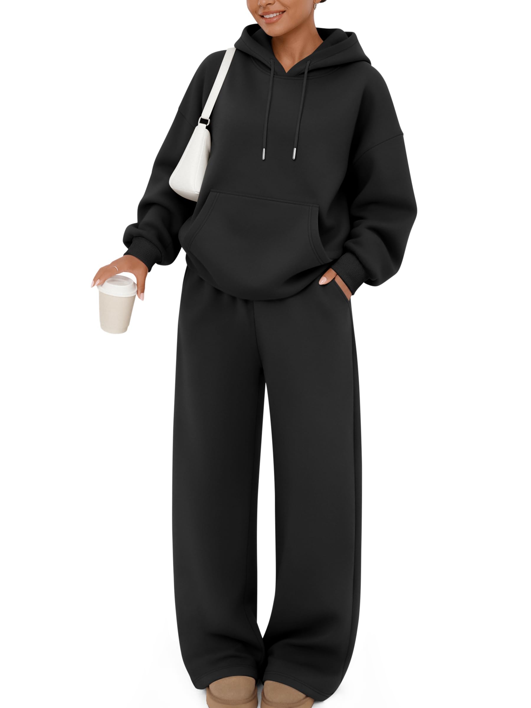 Trendy Queen Womens 2 Piece Lounge Sweat Sets Matching Sweatsuits | Oversized Hoodie,Drawstring,Drop Shoulder,Kangaroo Pocket,Wide Leg Sweatpants