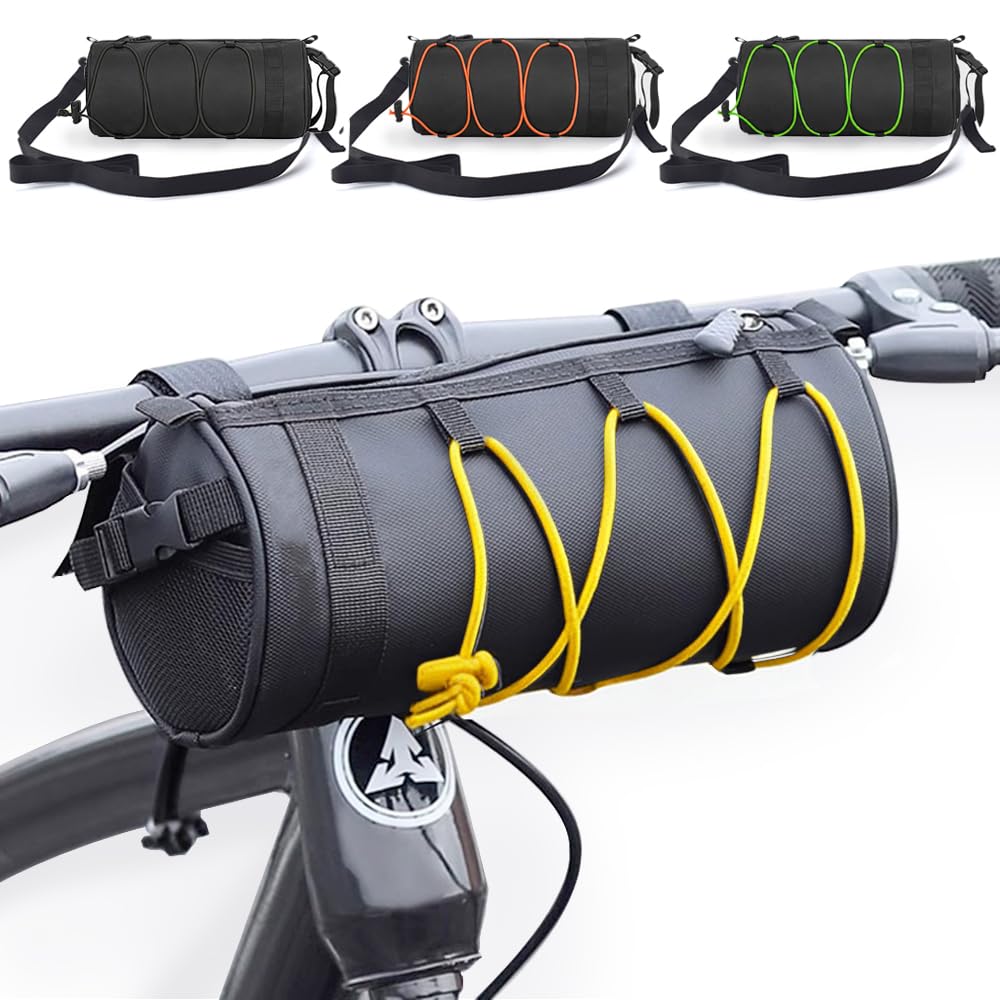 ningzhi Bike Handlebar Bag Waterproof Bicycle Front Roll Bag Large Capacity Storage Bag with Shoulder Strap for Road & Mountain Bikes(Fluorescent Yellow) — image 1