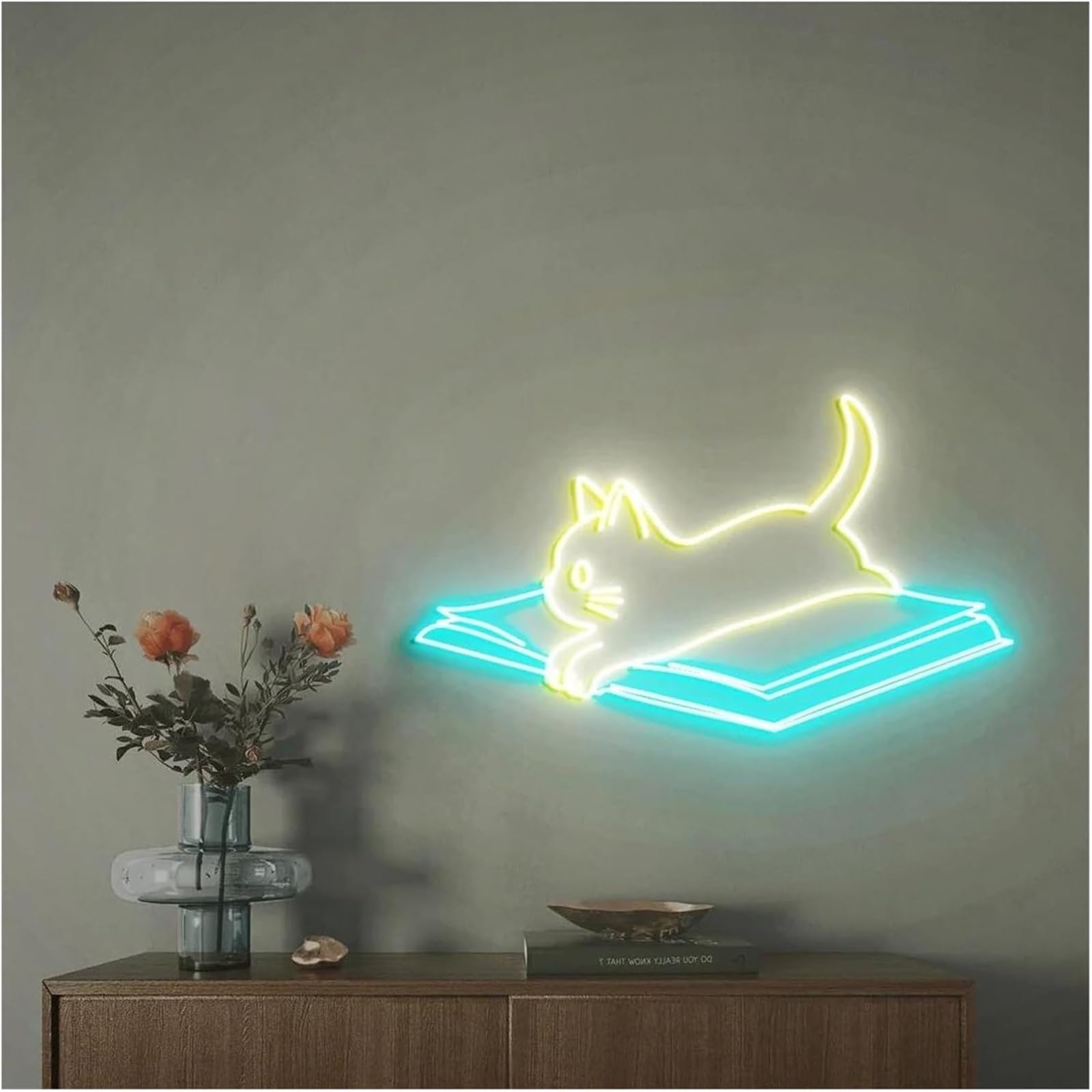 Wexxaii neon Light Sign Soothing Atmosphere Neon Sign Lamp for Books and Cat, Adjustable Brightness Lights Powered(B,65cm)