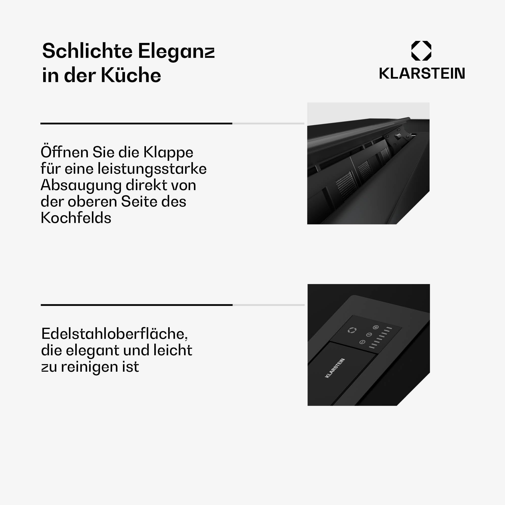 Klarstein Brisa Dunstabzugshaube 60 cm - A+ Energieeffizienz, 710 M³/H Luftstrom, Leise 42-66 dB, Touch-Steuerung, Flip-Open Technik, Led-Beleuchtung, Edelstahl, Umluftbetrieb Möglich
