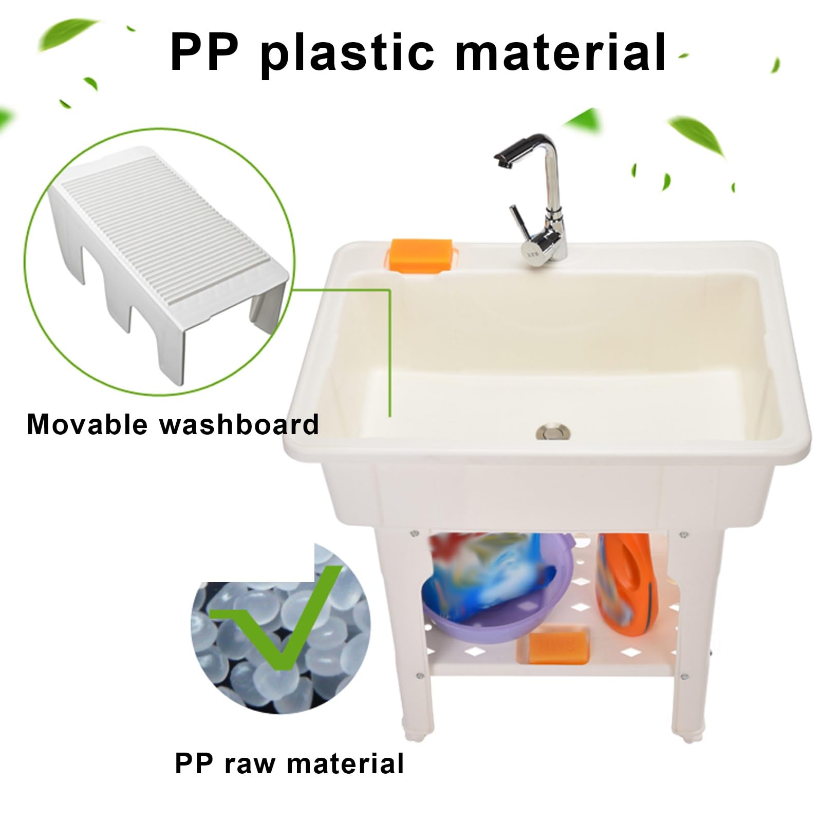 Lavatoio Lavanderia, Lavatoio da Esterno in Resina con Asse per Lavare, Lavandino in Plastica con Rubinetto per Acqua Calda e Fredda, Tubi Flessibili e Kit di Scarico(Gray,65x56x80cm/25.5x22x31.5")