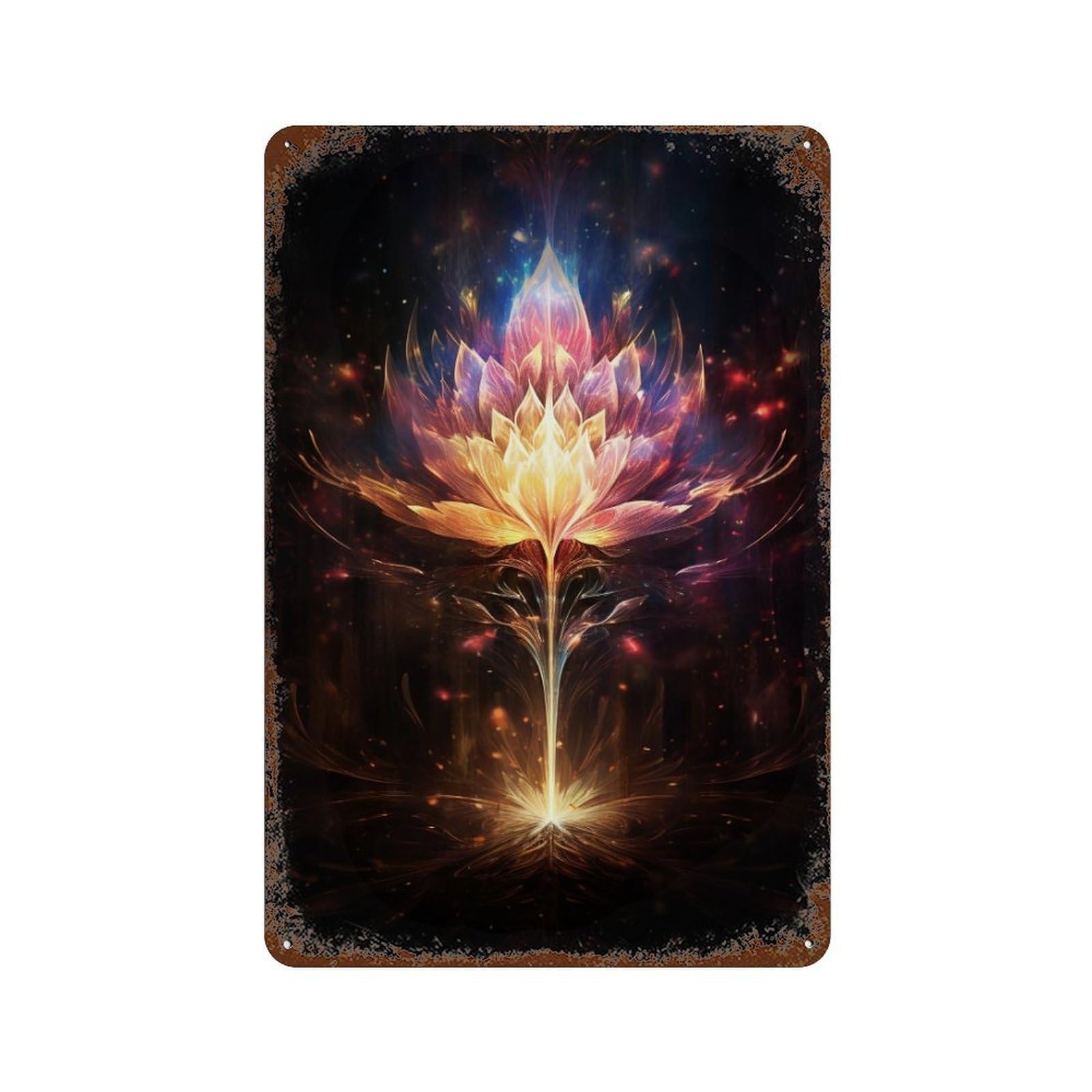Glowing Lotus Flower Art 11.8"x7.9" Rustic Tin Plaque, Industrial Home Decor for Farmhouse, Kitchen And Entryway Decor
