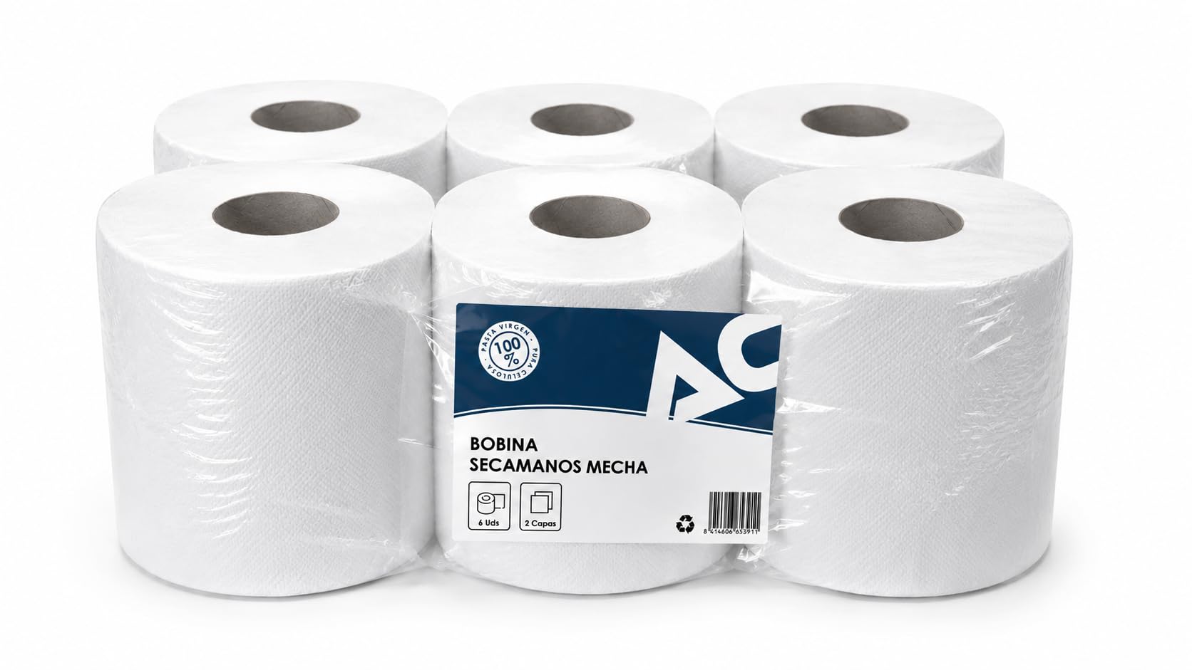 Bobina Papel Secamanos Mecha Laminado Gofrado Doble Capa Pack 6 unidades
