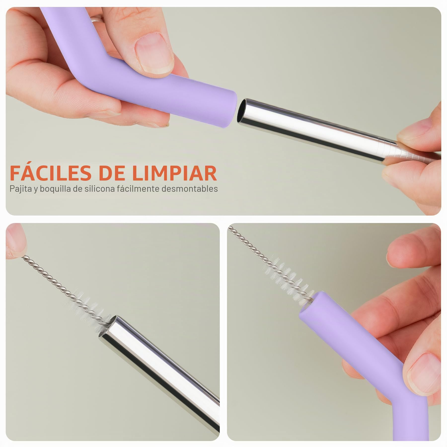 Tomorotec 6 pajitas de acero inoxidable con punta de silicona aptas para vasos Stanley de 40 onzas con 2 cepillos de limpieza, 13 pulgadas de largo, sin BPA, saludables y seguras para exteriores y