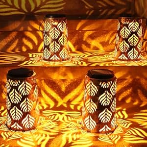 Solar Lanterns Outdoor Waterproof 4 Pack, Retro Metal Decorative Outdoor Hanging Solar Lantern Garden Lights for Patio, Yard, Pathway, Table Decoration