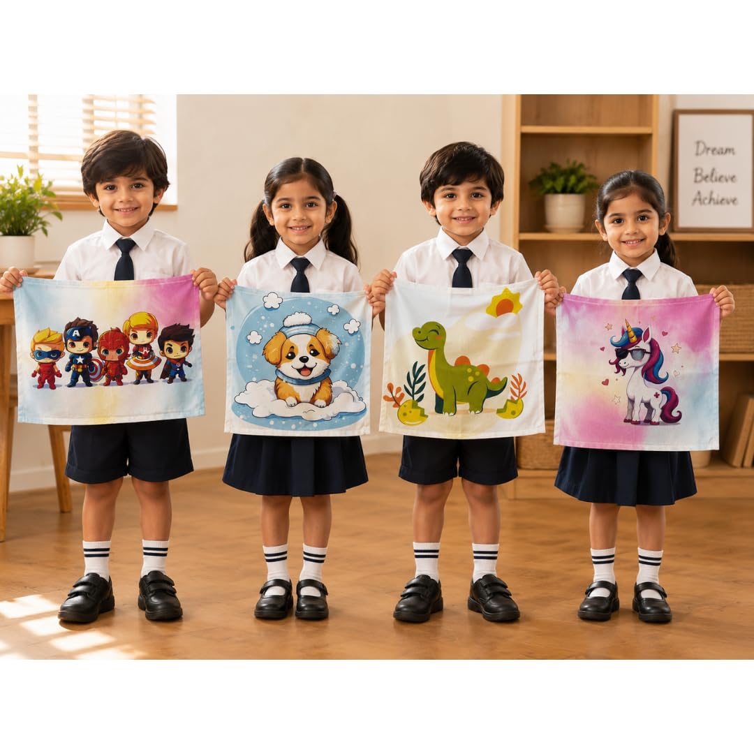 Lilimi Pack of 4 Kids Lunch Towels | Soft Cotton School Napkins for Boys & Girls | Reusable Lunch Box Cloth | Cute Print | 18 x 14 Inches-picture-27