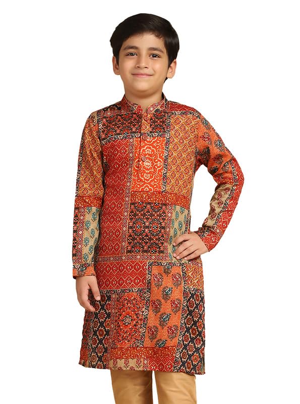 Kisah Boys Kurta | Cotton Blend Foil Print Ethnic Wear For Kids Wedding And Occasions-Kk-1037-5-6 Years Multicolour