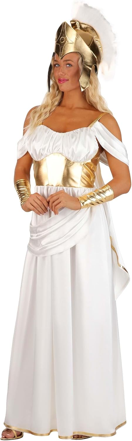 Women's Athena Costume Dress | Deluxe Greek Goddess Mythology Halloween Outfit with Headpiece