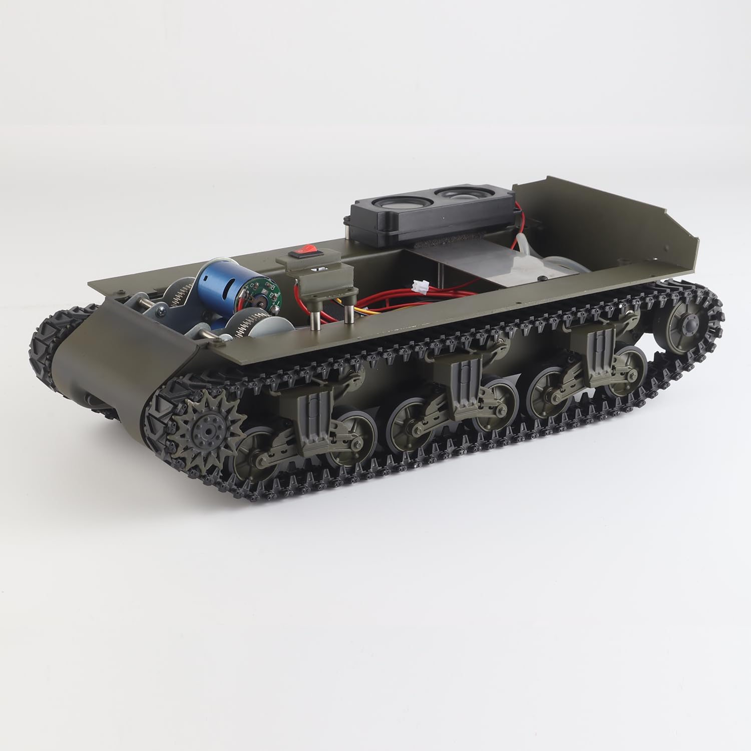 View of the tank's metal chassis and internal components