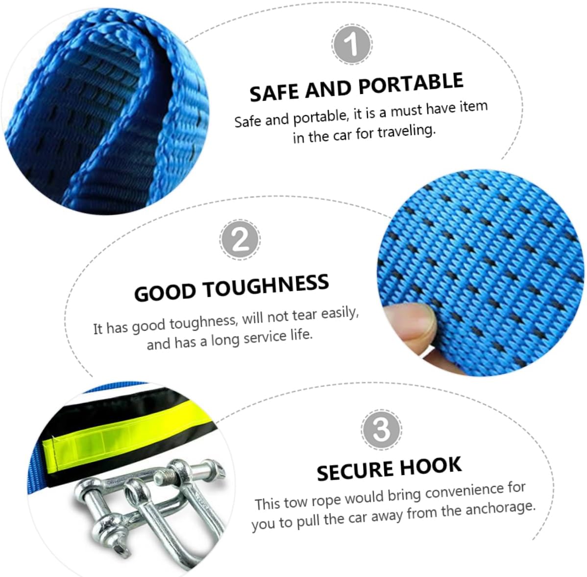 1pc Elastic Emergency Rope Sturdy Winch Rope Hook Car Trailer Strong Pulling Tie for Car