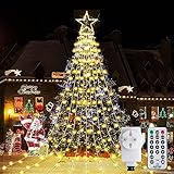 Die Outdoor-Weihnachtsbaumbeleuchtung ist wasserdicht. Sie können die Lichterkette an einem Baum aufhängen, der 8 Fuß bis 13 Fuß hoch ist. Denken Sie daran, den Adapter trocken zu halten. Hängen Sie den großen Stern an die Spitze des Baumes, der etwa 11 Fuß hoch ist, und hängen Sie dann die 9 Lichterketten an die Zweige/Boden oder befestigen Sie sie mit Metalleinsätzen entsprechend der Form des Baumes.