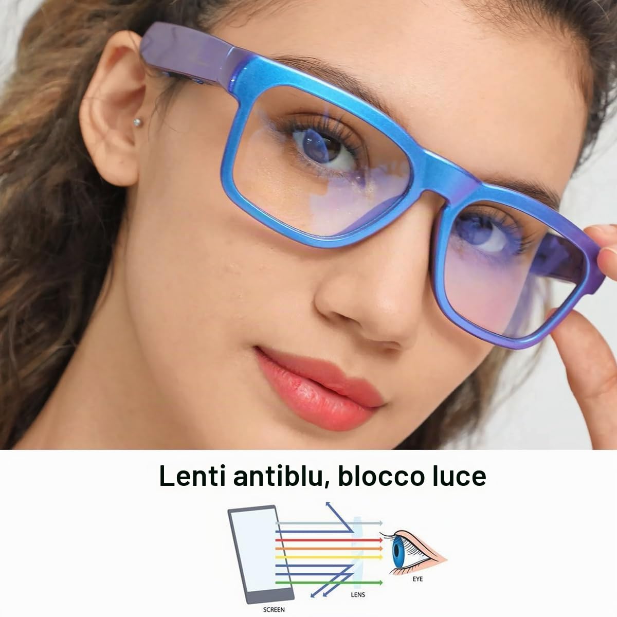 OhO sunshine AI Translation Smart Glasses con altoparlante Bluetooth con cornice blu e lente fotocromatica per esterni e interni