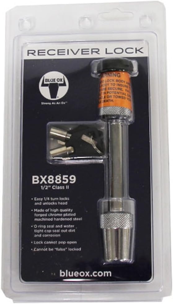 Blue Ox BX8859 Receiver Lock Kit | 1/2" Pin Diameter | Includes Two Keys | Resists Rust and Corrosion | Security Against Theft | 15K | Designed to Lock Tow Bar to Matching Baseplate/Receiver