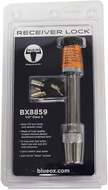 Blue Ox BX8859 1/2" Class I Baseplate Reciever Lock Chrome Finish | Resists Rust and Corrosion | Includes Two Keys | Sturdy Construction for Strength and Durability