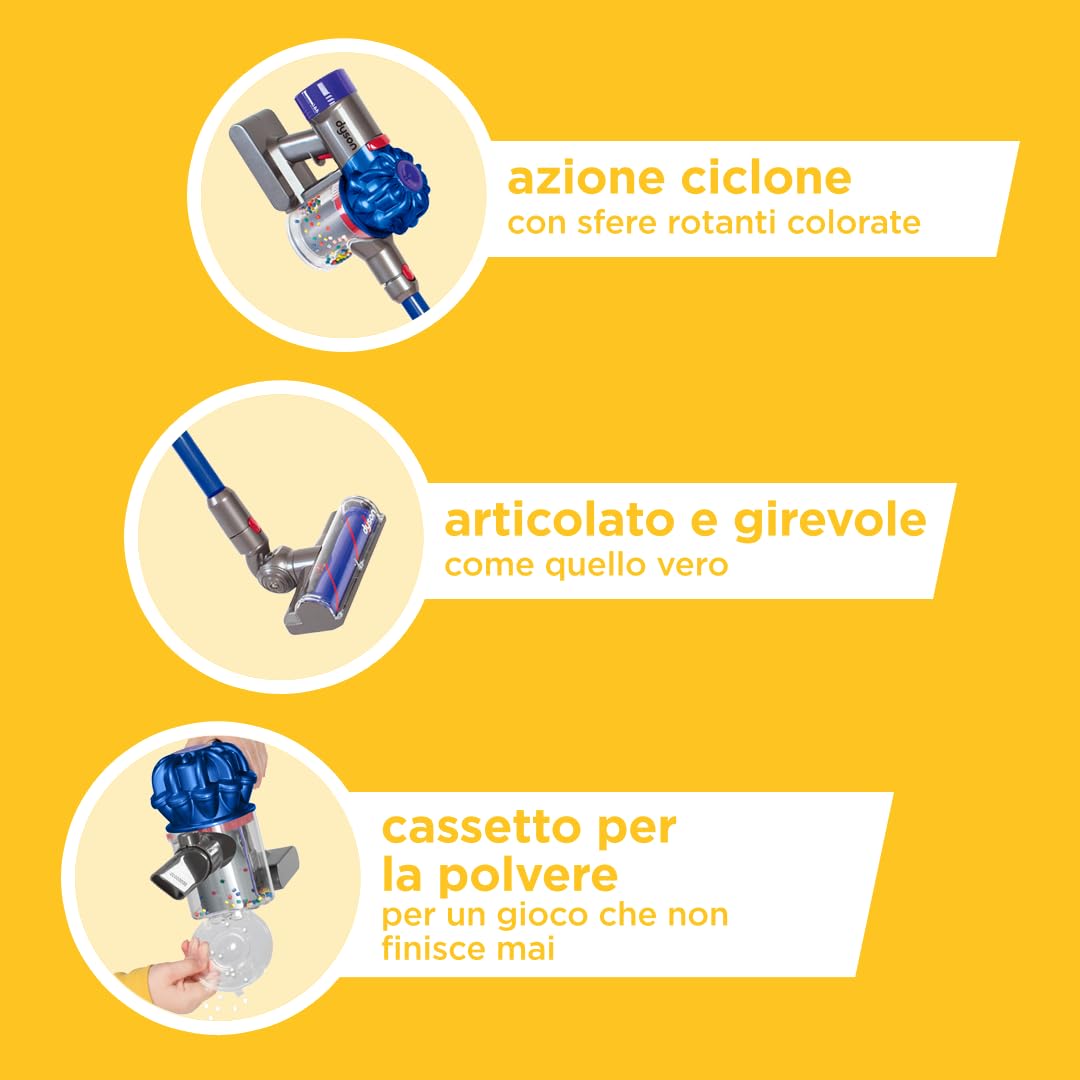 Casdon Dyson aspirapolvere senza filo | Aspirapolvere Dyson giocattolo interattivo ufficialmente autorizzato per bambini da 3 anni in su | Giochi di ruolo realistici e divertenti!